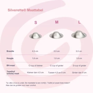 Silverette Original | maat medium | zilveren tepelkapjes 9 Silverette meet tabel