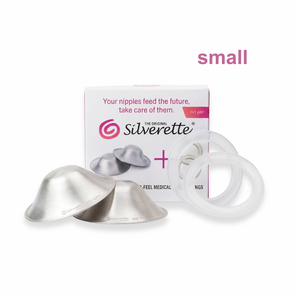Silverette® Small + O-Feel™ siliconen ringen 1 Silverette Original nursing caps with O-Feel silicon rings - small